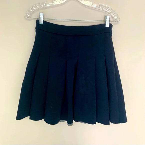 T Alexander Wang Jersey Bonded Neoprene Box Pleat  Skirt Navy M - Picture 2 of 11